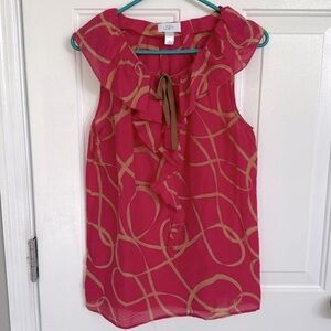 Ann Taylor LOFT Sleeveless Raspberry/Tan Patterned Tank with Tie Closure- Size M